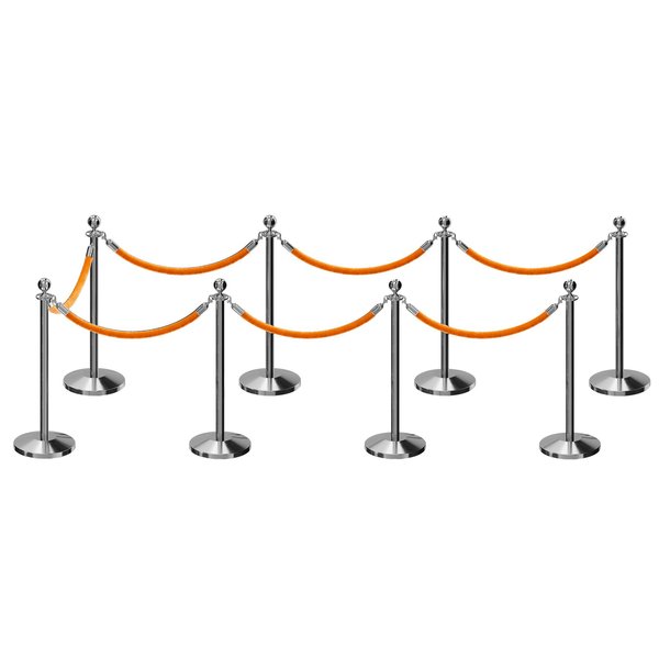 Montour Line Stanchion Post and Rope Kit Pol.Steel, 8 Ball Top7 Gold Rope C-Kit-8-PS-BA-7-PVR-GD-PS